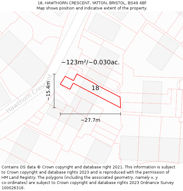 18, HAWTHORN CRESCENT, YATTON, BRISTOL, BS49 4BF: Plot and title map
