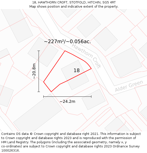 18, HAWTHORN CROFT, STOTFOLD, HITCHIN, SG5 4RT: Plot and title map