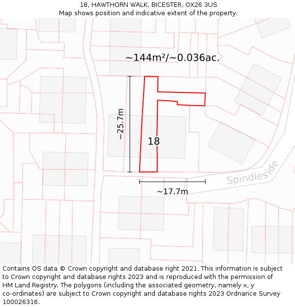 18, HAWTHORN WALK, BICESTER, OX26 3US: Plot and title map