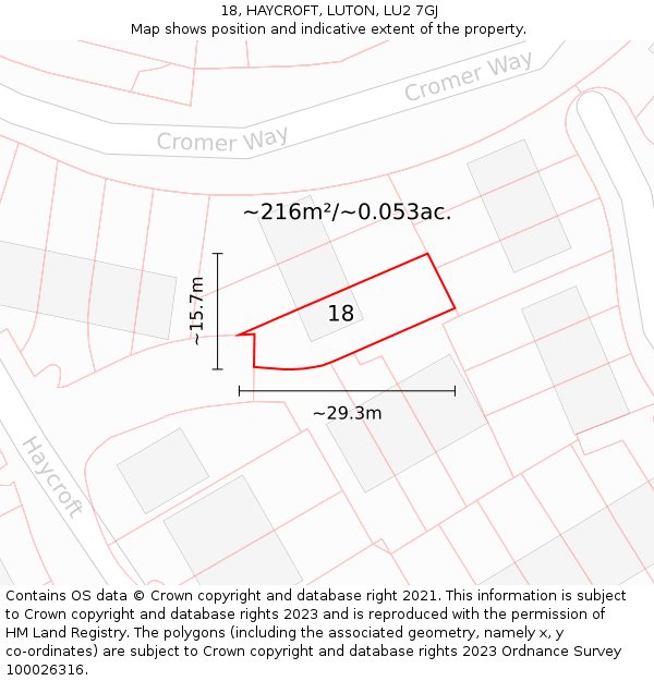 18, HAYCROFT, LUTON, LU2 7GJ: Plot and title map