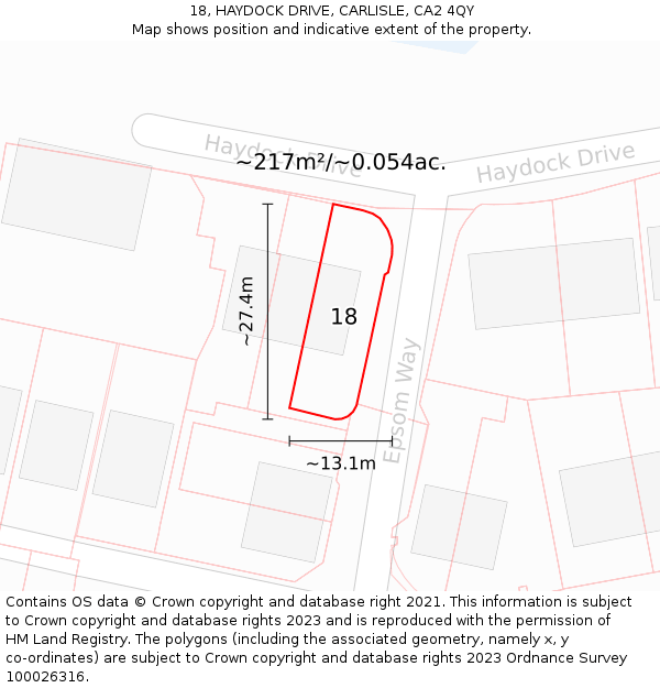18, HAYDOCK DRIVE, CARLISLE, CA2 4QY: Plot and title map
