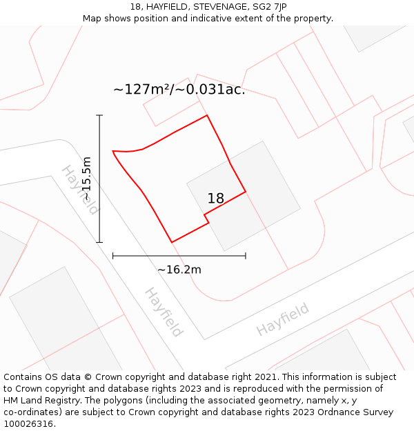 18, HAYFIELD, STEVENAGE, SG2 7JP: Plot and title map
