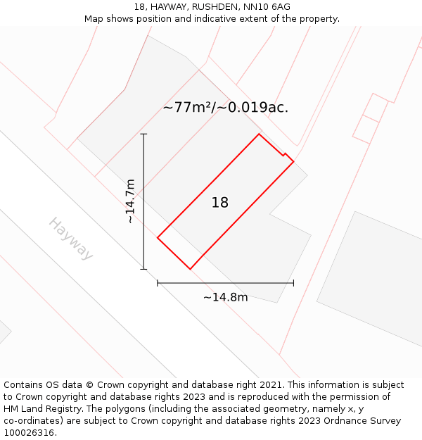 18, HAYWAY, RUSHDEN, NN10 6AG: Plot and title map