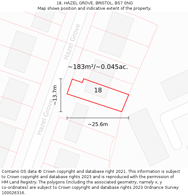 18, HAZEL GROVE, BRISTOL, BS7 0NG: Plot and title map