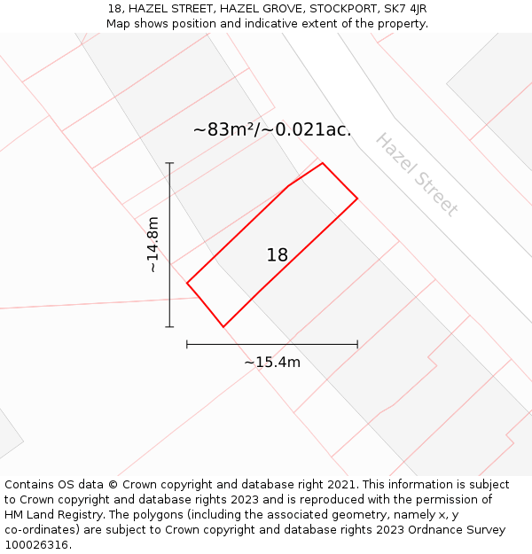 18, HAZEL STREET, HAZEL GROVE, STOCKPORT, SK7 4JR: Plot and title map