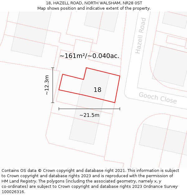 18, HAZELL ROAD, NORTH WALSHAM, NR28 0ST: Plot and title map