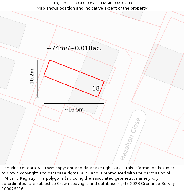 18, HAZELTON CLOSE, THAME, OX9 2EB: Plot and title map