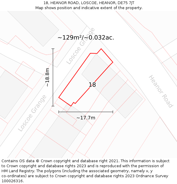 18, HEANOR ROAD, LOSCOE, HEANOR, DE75 7JT: Plot and title map