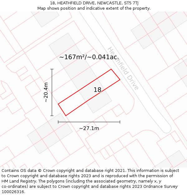18, HEATHFIELD DRIVE, NEWCASTLE, ST5 7TJ: Plot and title map