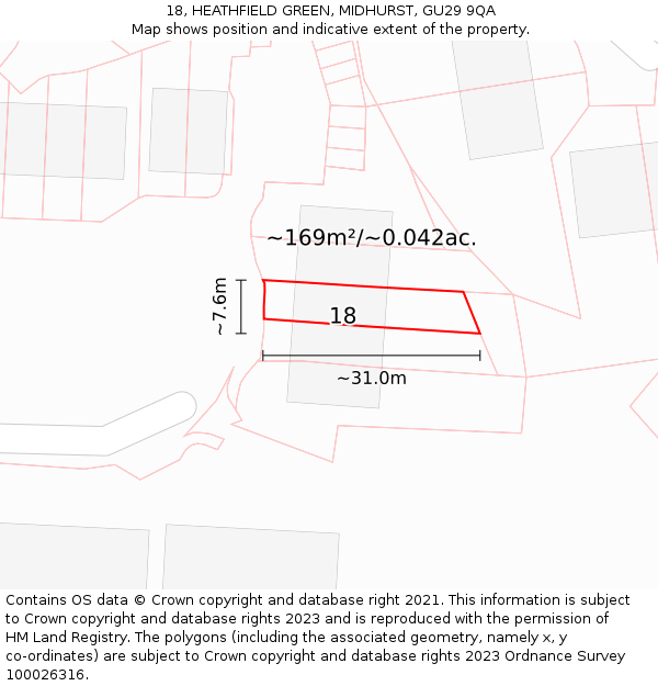 18, HEATHFIELD GREEN, MIDHURST, GU29 9QA: Plot and title map