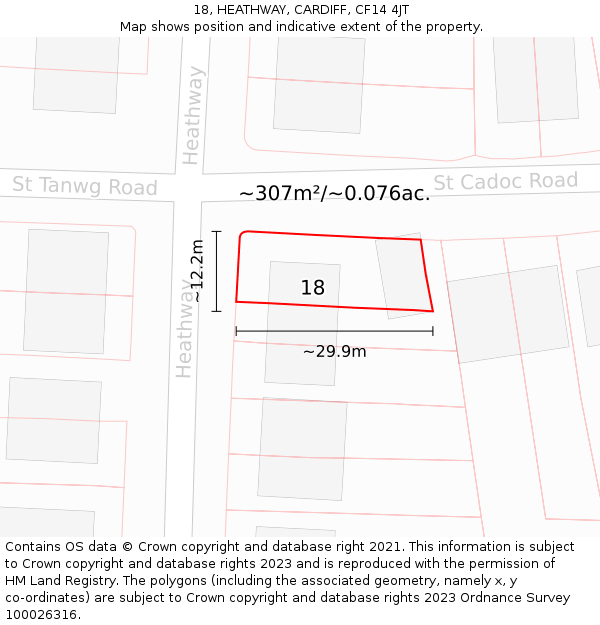 18, HEATHWAY, CARDIFF, CF14 4JT: Plot and title map