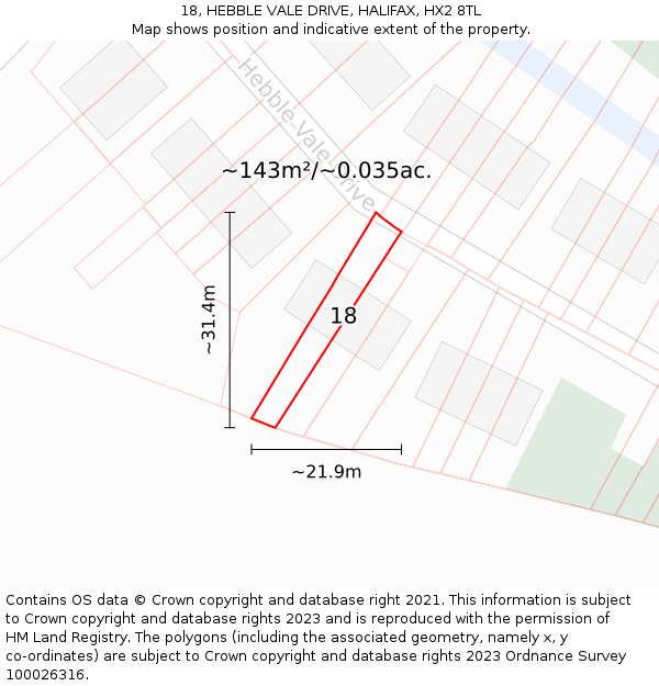 18, HEBBLE VALE DRIVE, HALIFAX, HX2 8TL: Plot and title map