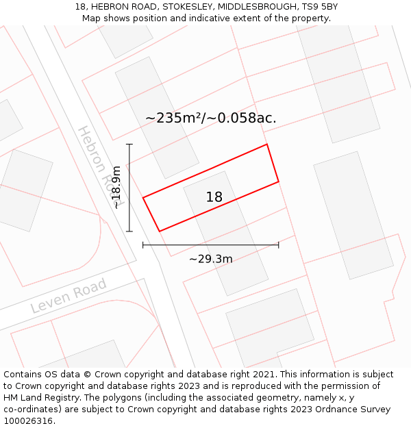 18, HEBRON ROAD, STOKESLEY, MIDDLESBROUGH, TS9 5BY: Plot and title map