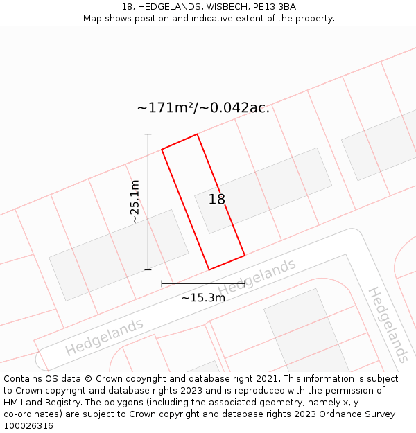18, HEDGELANDS, WISBECH, PE13 3BA: Plot and title map