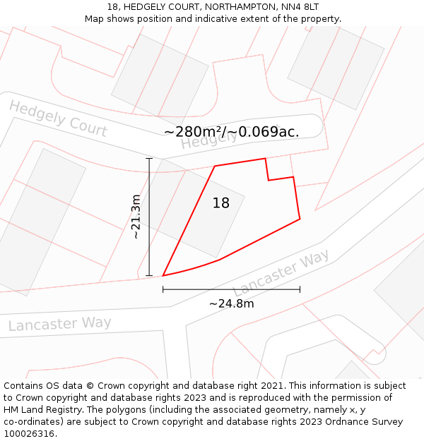 18, HEDGELY COURT, NORTHAMPTON, NN4 8LT: Plot and title map