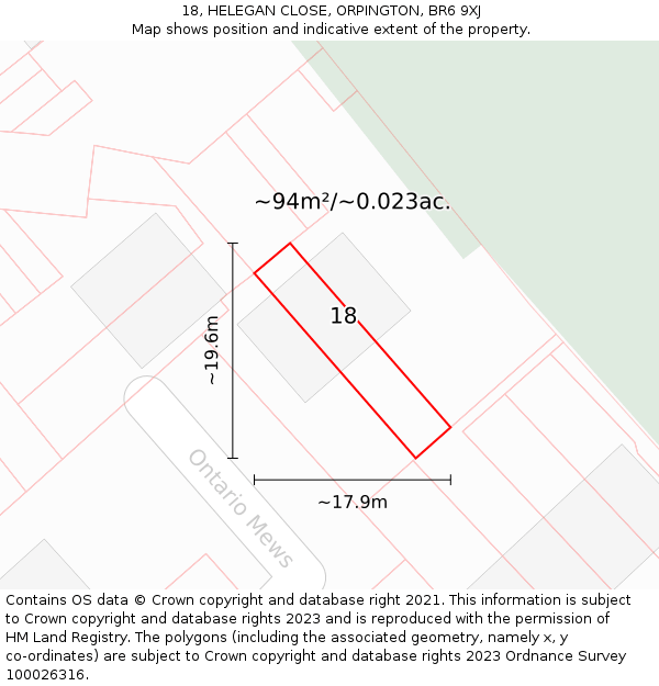 18, HELEGAN CLOSE, ORPINGTON, BR6 9XJ: Plot and title map