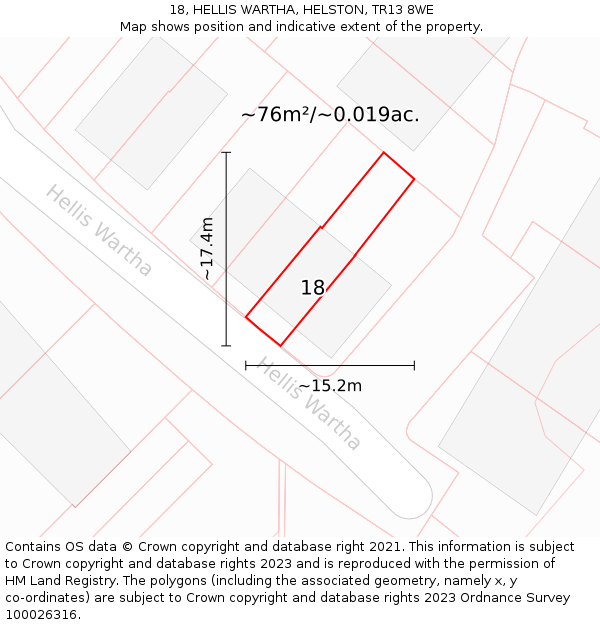18, HELLIS WARTHA, HELSTON, TR13 8WE: Plot and title map