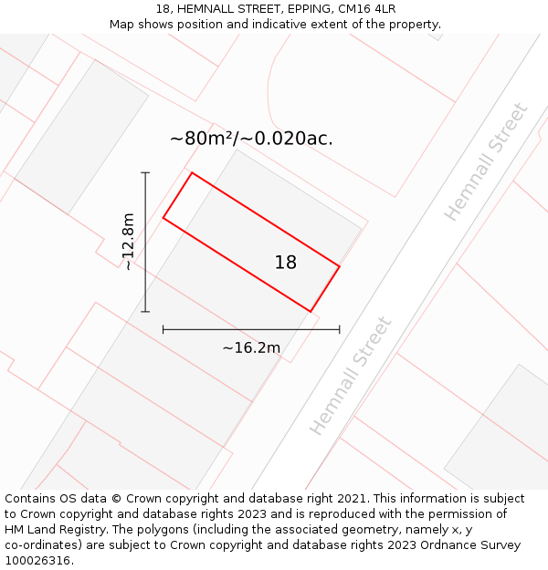 18, HEMNALL STREET, EPPING, CM16 4LR: Plot and title map