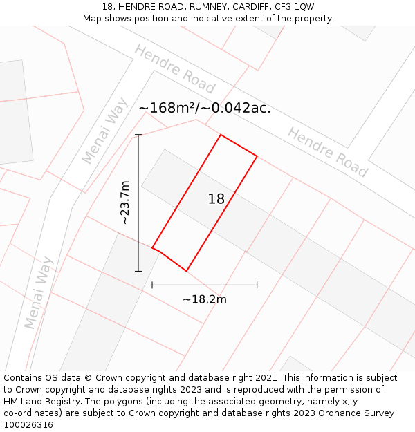 18, HENDRE ROAD, RUMNEY, CARDIFF, CF3 1QW: Plot and title map