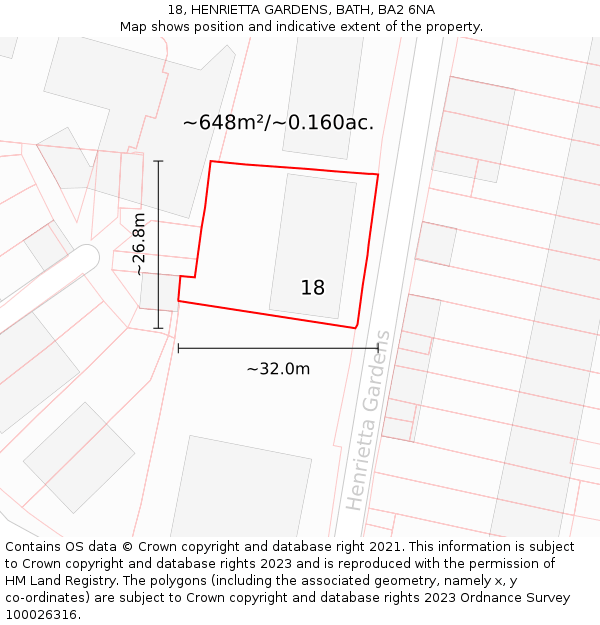 18, HENRIETTA GARDENS, BATH, BA2 6NA: Plot and title map