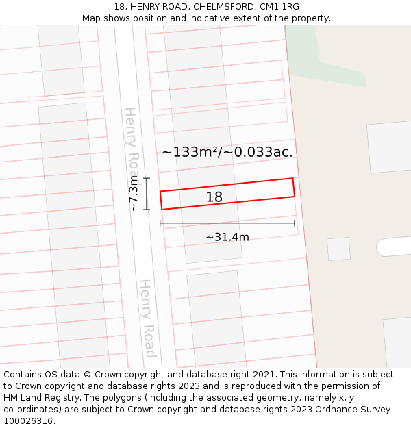 18, HENRY ROAD, CHELMSFORD, CM1 1RG: Plot and title map