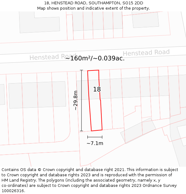 18, HENSTEAD ROAD, SOUTHAMPTON, SO15 2DD: Plot and title map