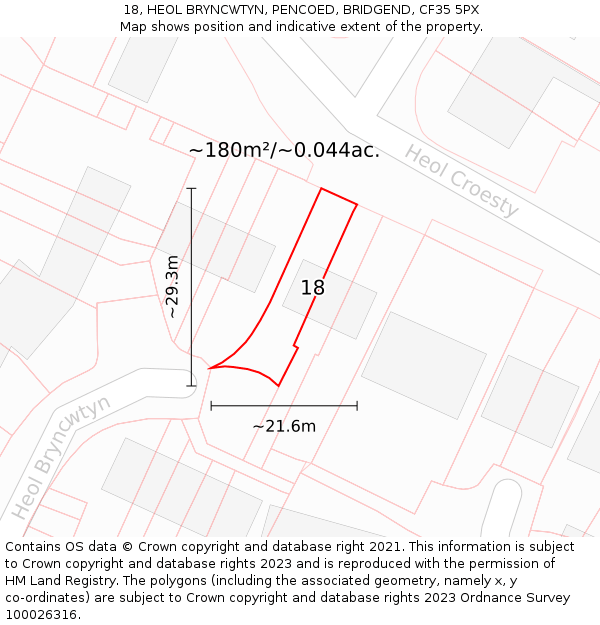 18, HEOL BRYNCWTYN, PENCOED, BRIDGEND, CF35 5PX: Plot and title map