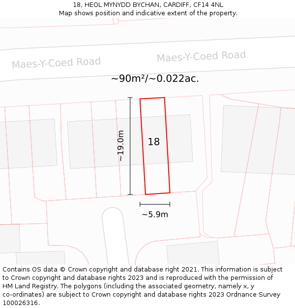 18, HEOL MYNYDD BYCHAN, CARDIFF, CF14 4NL: Plot and title map