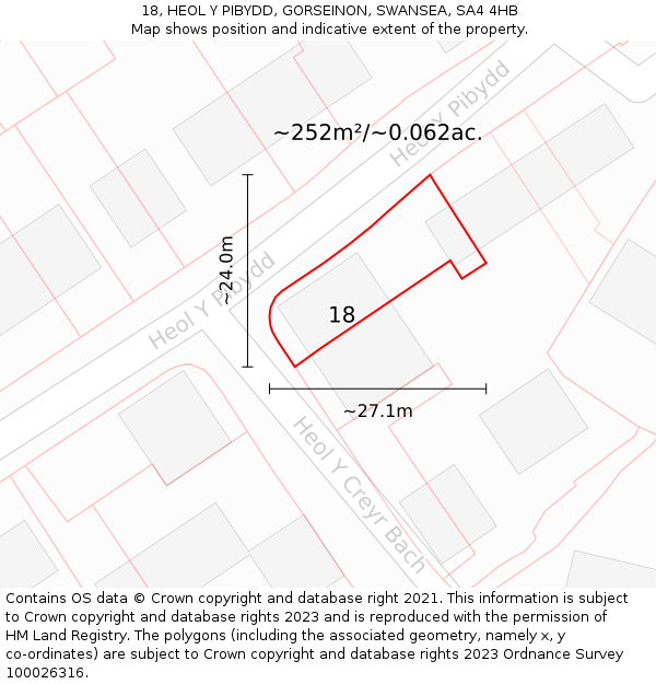 18, HEOL Y PIBYDD, GORSEINON, SWANSEA, SA4 4HB: Plot and title map