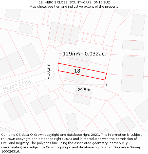 18, HERON CLOSE, SCUNTHORPE, DN15 8UZ: Plot and title map