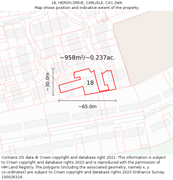 18, HERON DRIVE, CARLISLE, CA1 2WA: Plot and title map