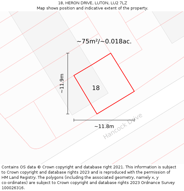 18, HERON DRIVE, LUTON, LU2 7LZ: Plot and title map