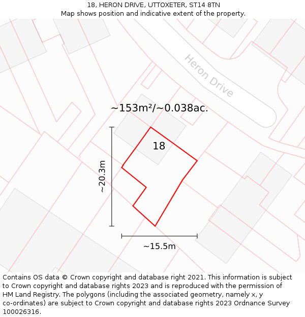 18, HERON DRIVE, UTTOXETER, ST14 8TN: Plot and title map