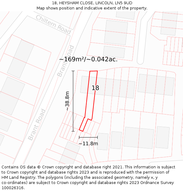 18, HEYSHAM CLOSE, LINCOLN, LN5 9UD: Plot and title map