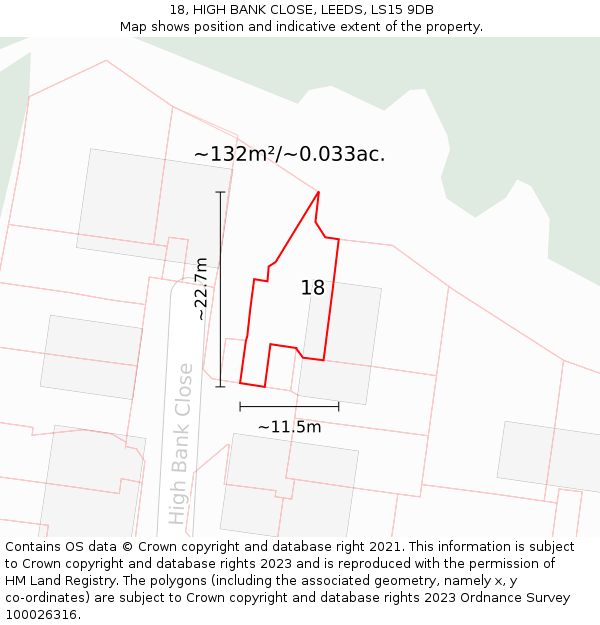 18, HIGH BANK CLOSE, LEEDS, LS15 9DB: Plot and title map