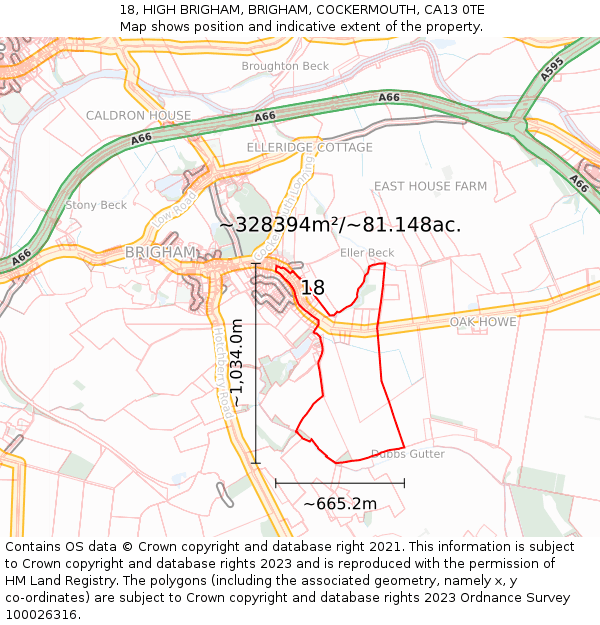 18, HIGH BRIGHAM, BRIGHAM, COCKERMOUTH, CA13 0TE: Plot and title map