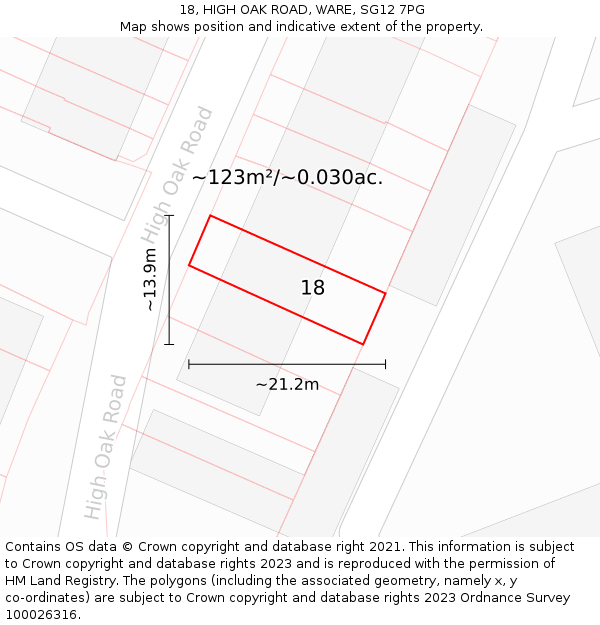 18, HIGH OAK ROAD, WARE, SG12 7PG: Plot and title map