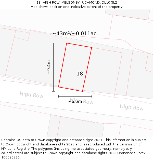 18, HIGH ROW, MELSONBY, RICHMOND, DL10 5LZ: Plot and title map