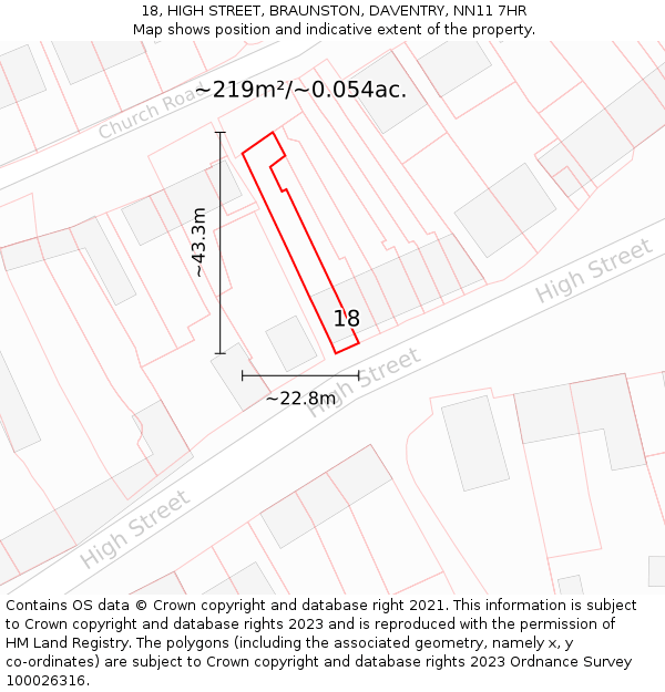 18, HIGH STREET, BRAUNSTON, DAVENTRY, NN11 7HR: Plot and title map