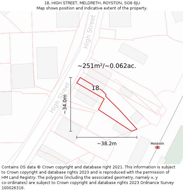18, HIGH STREET, MELDRETH, ROYSTON, SG8 6JU: Plot and title map