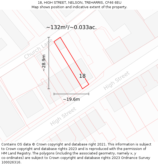 18, HIGH STREET, NELSON, TREHARRIS, CF46 6EU: Plot and title map