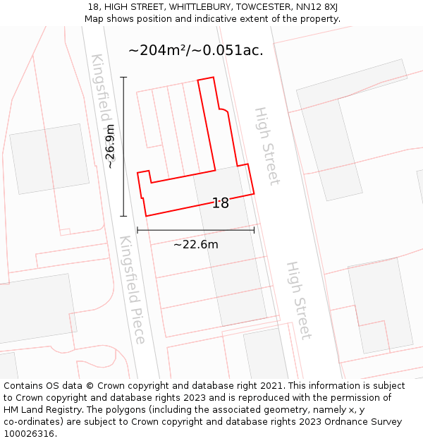 18, HIGH STREET, WHITTLEBURY, TOWCESTER, NN12 8XJ: Plot and title map