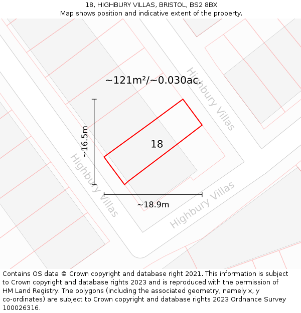 18, HIGHBURY VILLAS, BRISTOL, BS2 8BX: Plot and title map