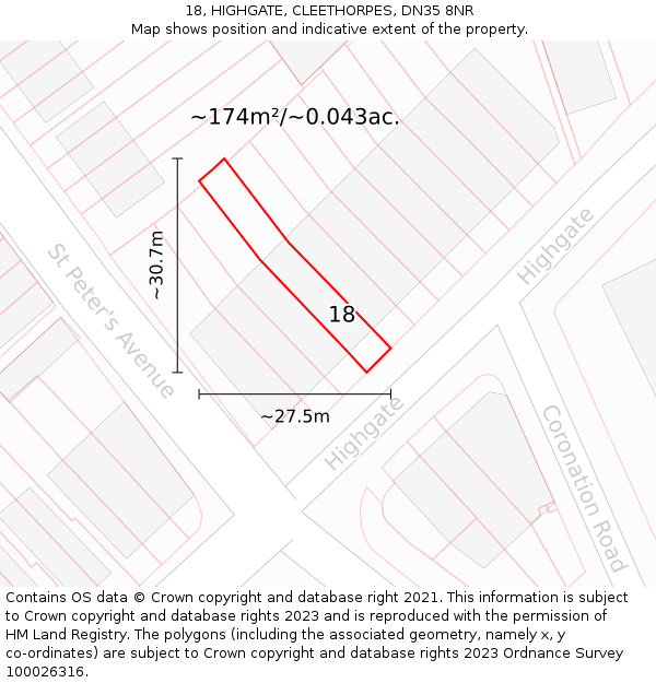 18, HIGHGATE, CLEETHORPES, DN35 8NR: Plot and title map