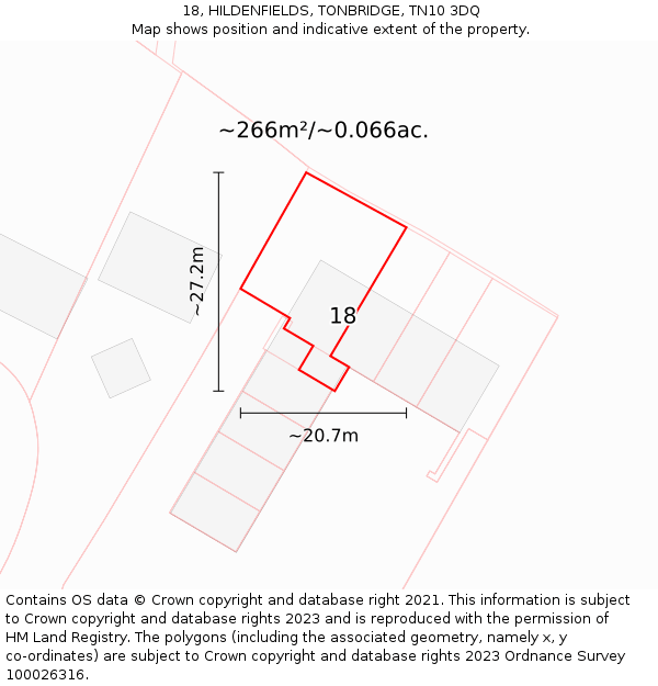 18, HILDENFIELDS, TONBRIDGE, TN10 3DQ: Plot and title map