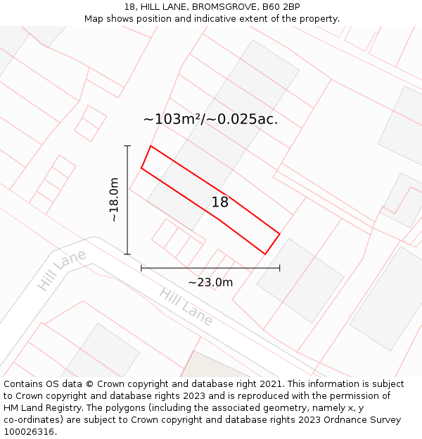 18, HILL LANE, BROMSGROVE, B60 2BP: Plot and title map