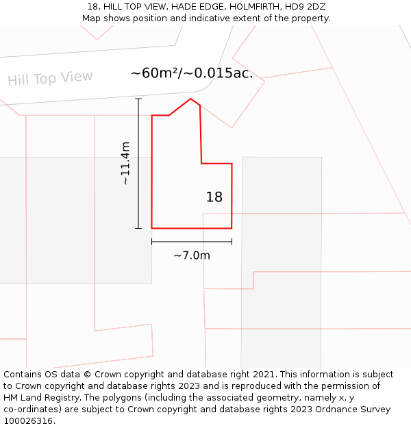 18, HILL TOP VIEW, HADE EDGE, HOLMFIRTH, HD9 2DZ: Plot and title map