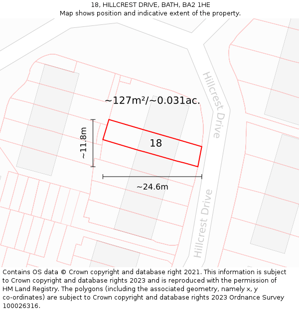 18, HILLCREST DRIVE, BATH, BA2 1HE: Plot and title map