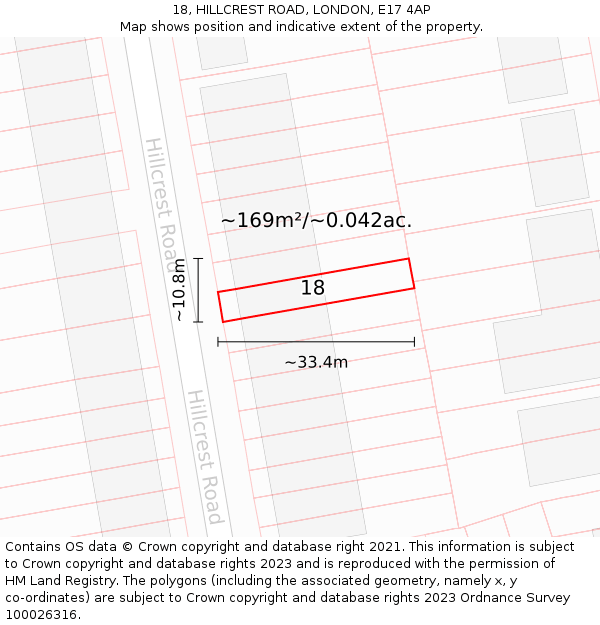 18, HILLCREST ROAD, LONDON, E17 4AP: Plot and title map