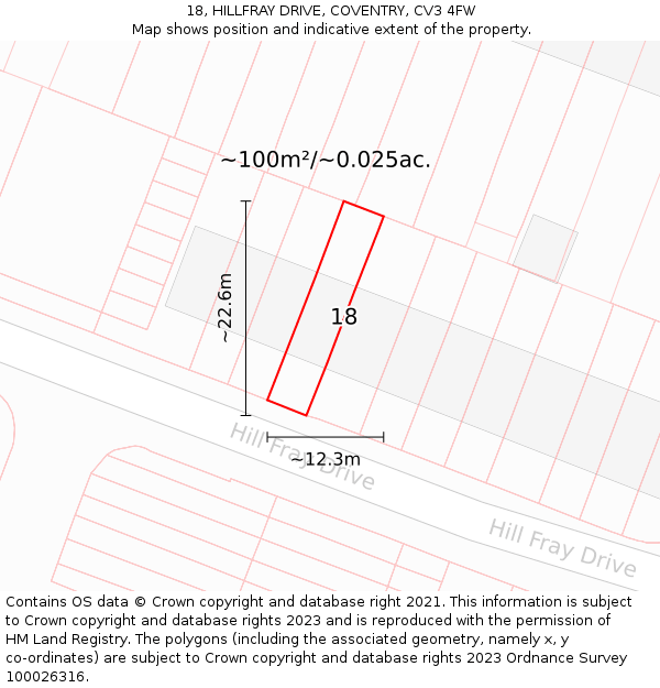18, HILLFRAY DRIVE, COVENTRY, CV3 4FW: Plot and title map